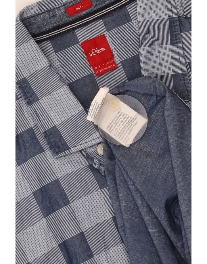 S.Oliver Ανδρικό κοντομάνικο πουκάμισο Slim Fit 2XL Blue Check Cotton