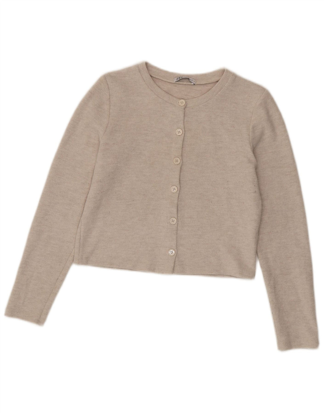 Zara Γυναικεία Ζακέτα Crop UK 12 Medium Beige Polyester