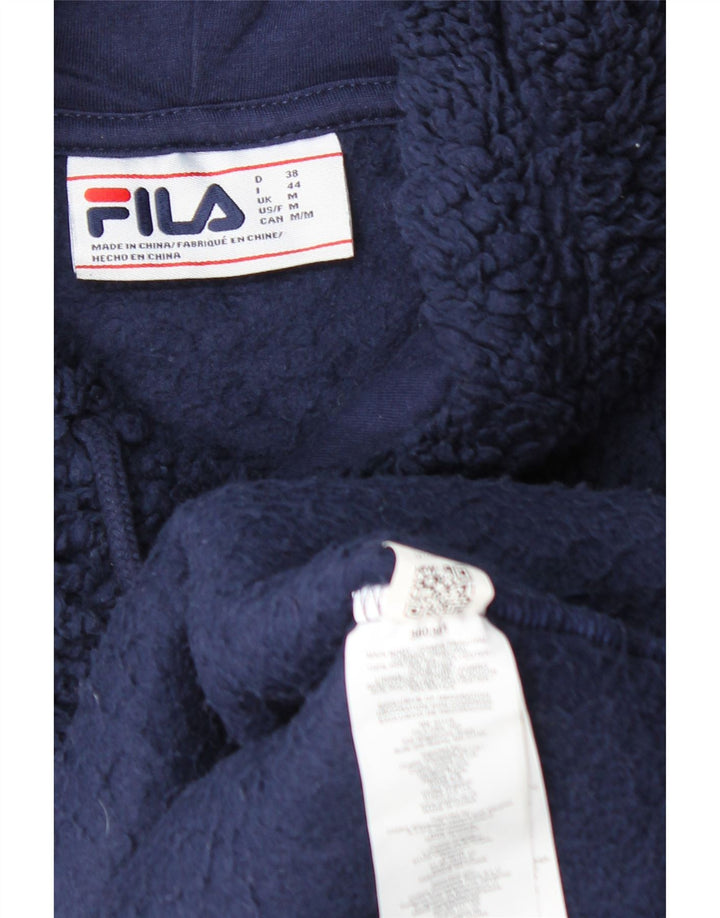 FILA Γυναικεία γραφικά Fleece Hoodie Jumper UK 14 Medium Navy Blue Polyester