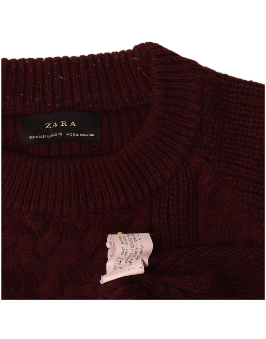 Ανδρικό πουλόβερ Zara με λαιμόκοψη από μεσαίο μπορντό μαλλί