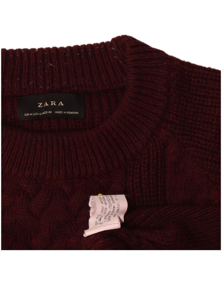 Ανδρικό πουλόβερ Zara με λαιμόκοψη από μεσαίο μπορντό μαλλί