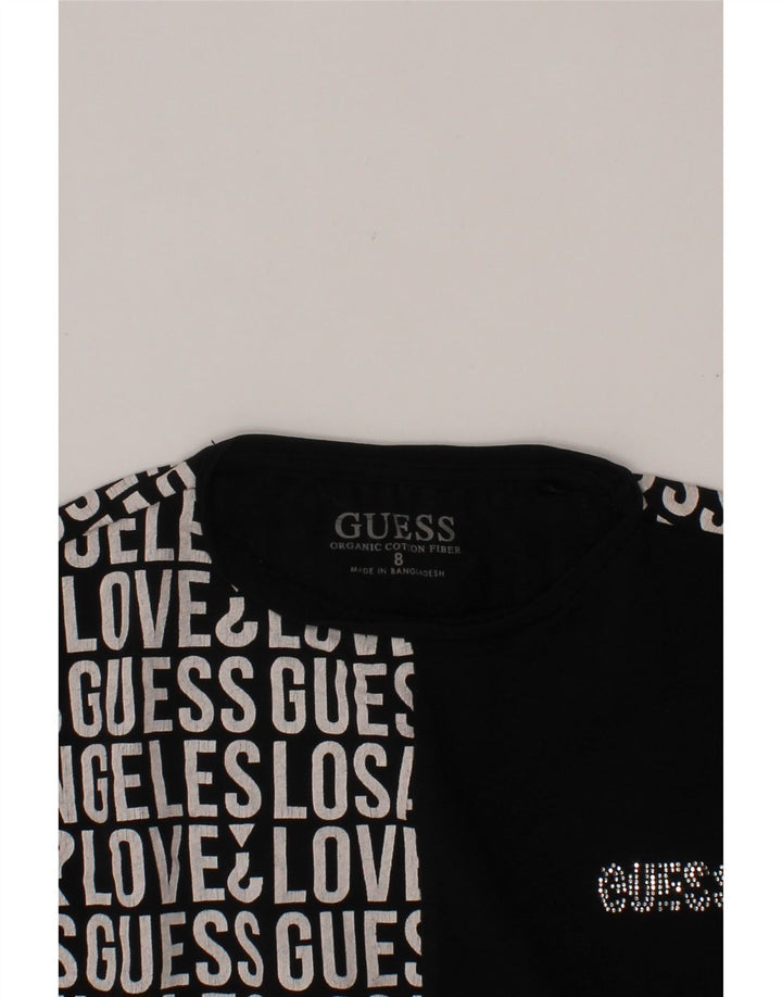 GUESS Girls Graphic T-Shirt Top 7-8 ετών Μαύρο βαμβακερό