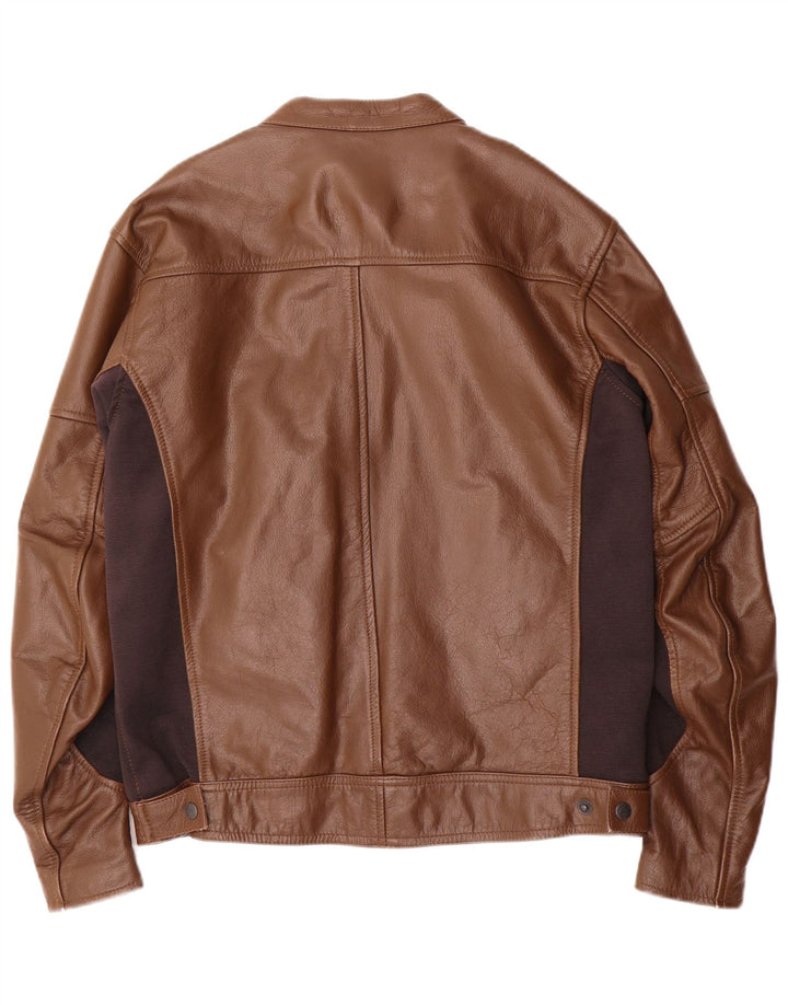 Course Ανδρικό Δερμάτινο Σακάκι Racer UK 38 Δερμάτινο μπλοκ μεσαίου καφέ χρώματος