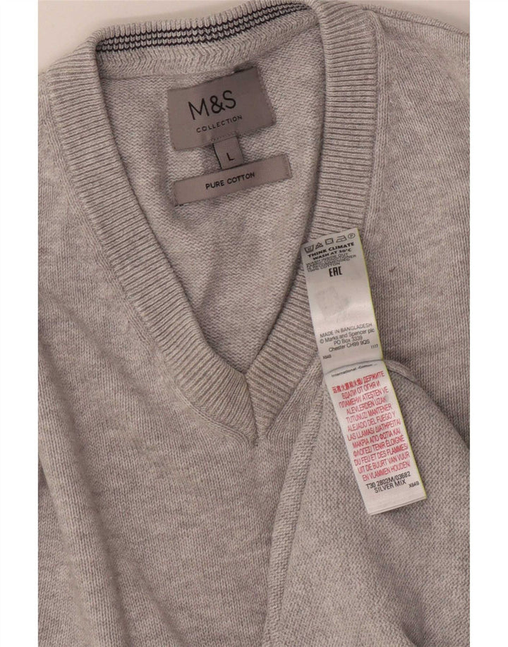 Marks & Spencer Ανδρικό πουλόβερ με λαιμόκοψη με λαιμόκοψη με μεγάλο βαμβακερό γκρι