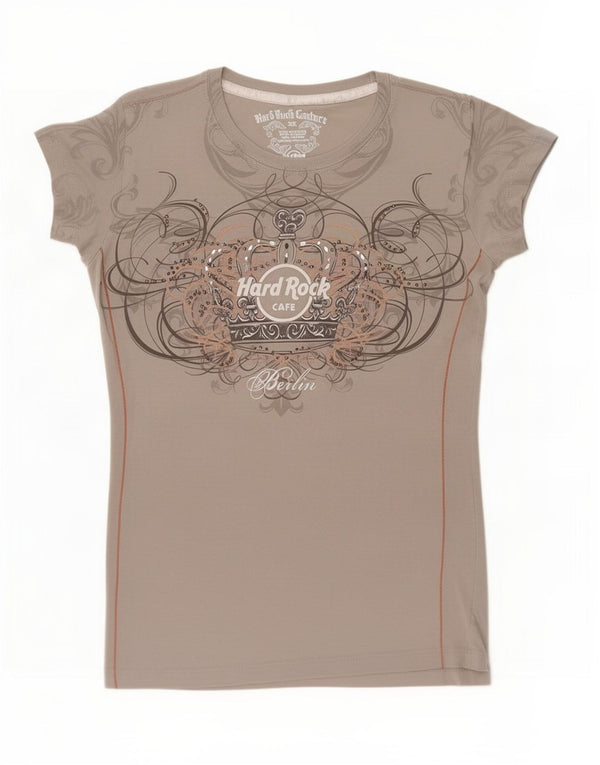 Hard Rock Cafe Γυναικείο T-Shirt γραφικών Βερολίνου Top UK 6 XS Γκρι βαμβακερό