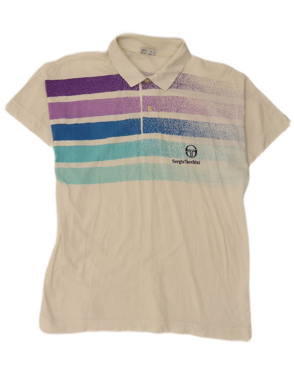 SERGIO TACCHINI Mens Polo Shirt Small Off White Striped Cotton