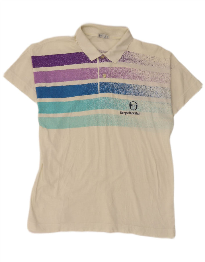 SERGIO TACCHINI Mens Polo Shirt Small Off White Striped Cotton
