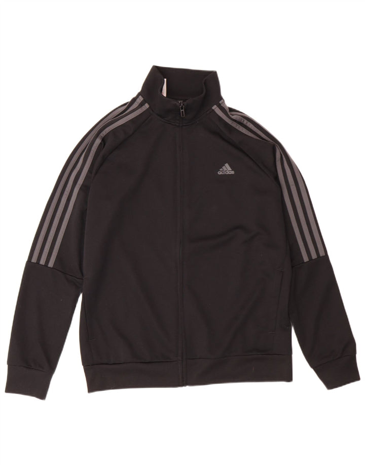 ADIDAS Boys Tracksuit Top Jacket 13-14 Years Black Striped Polyester