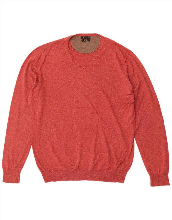 Ανδρικό πουλόβερ Massimo Dutti με V λαιμόκοψη XL Κόκκινο βαμβακερό