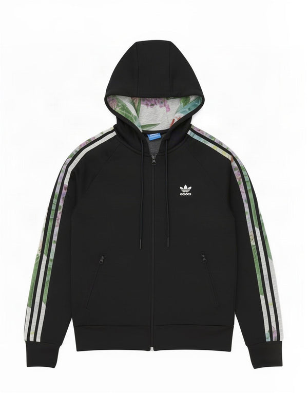 Γυναικείο πουλόβερ με κουκούλα με φερμουάρ Adidas UK 10 μικρό μαύρο πολυεστέρα