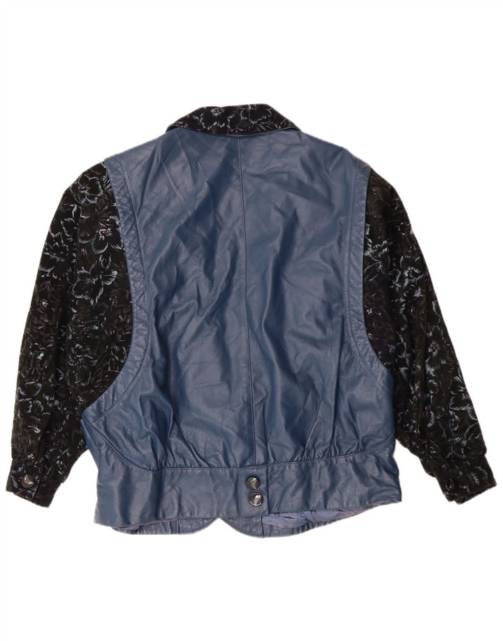 Vintage Γυναικείο Δερμάτινο Μπουφάν UK 14 Large Blue Floral Retro