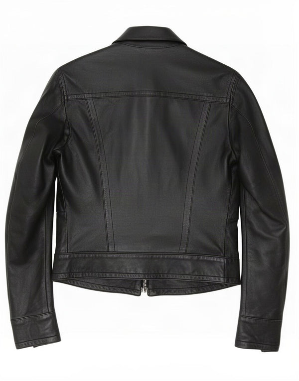Calvin Klein Jeans Γυναικείο Crop Δερμάτινο Μπουφάν UK 10 Small Black