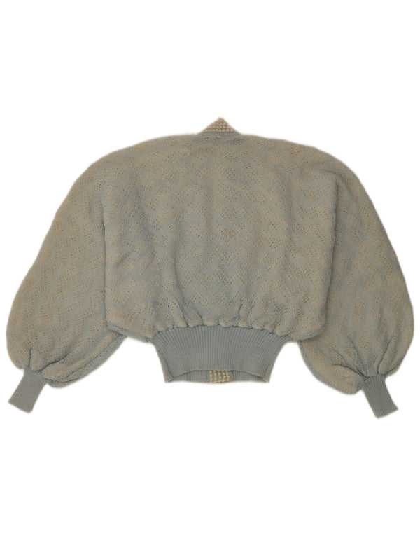 Vintage Womens Crop Double Breasted Cardigan Sweater UK 16 Large Blue