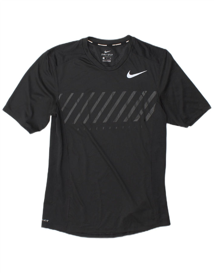 Ανδρικό μπλουζάκι για τρέξιμο Nike Dri Fit, μικρό μαύρο ριγέ πολυεστέρα