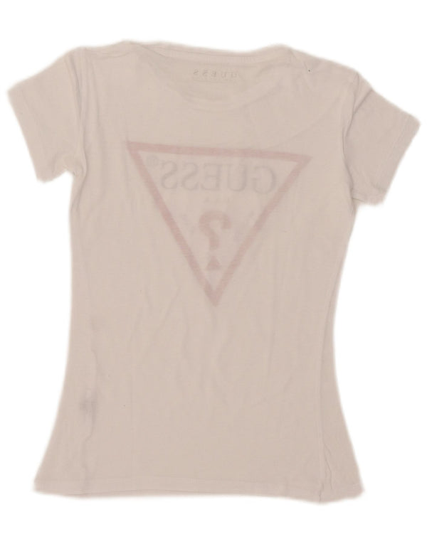 Γυναικείο γραφικό T-shirt Guess Crop Top UK 6 XS White