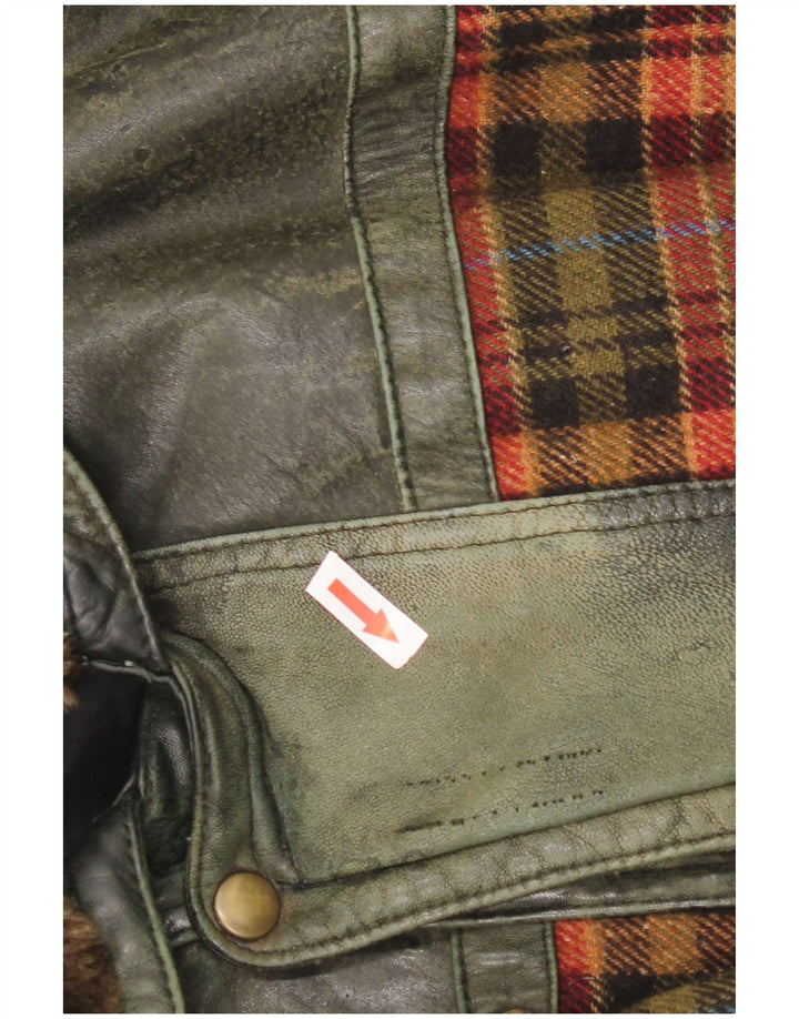 Vintage Ανδρικό Δερμάτινο Μπουφάν UK 46 3XL Green Check Leather