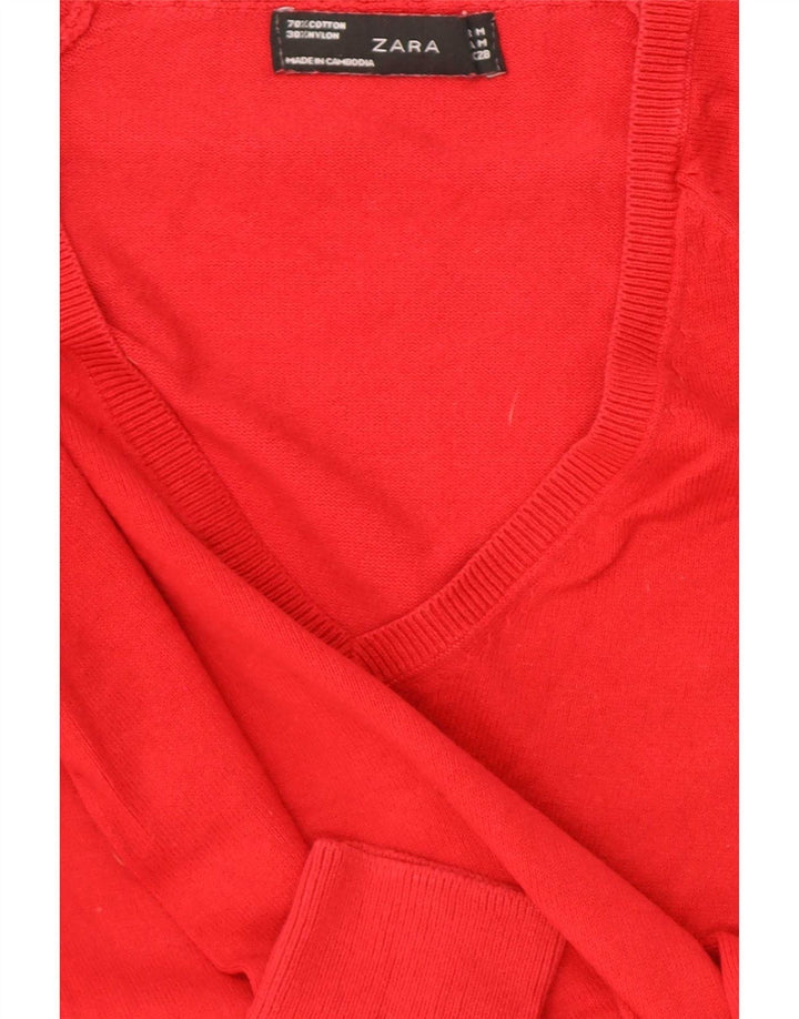 Zara Γυναικείο πουλόβερ με V λαιμόκοψη UK 12 Medium Red