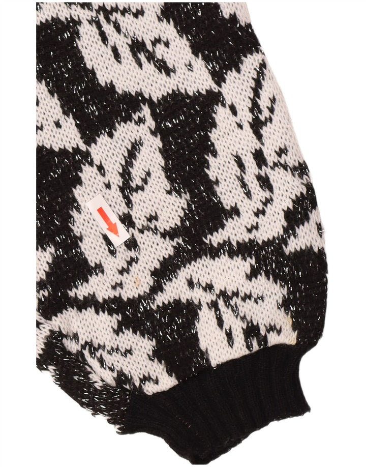 Vintage γυναικείο Abstract Pattern πουλόβερ με λαιμόκοψη UK 14 Medium Black