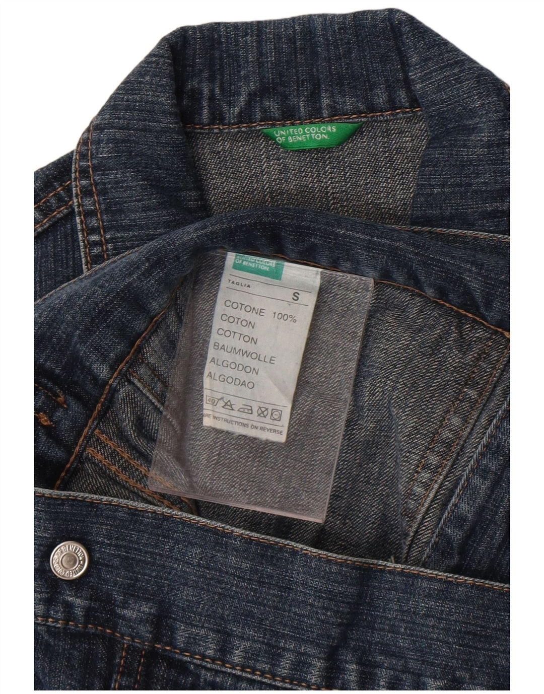 Benetton Γυναικείο Τζιν Μπουφάν UK 10 Small Blue Cotton