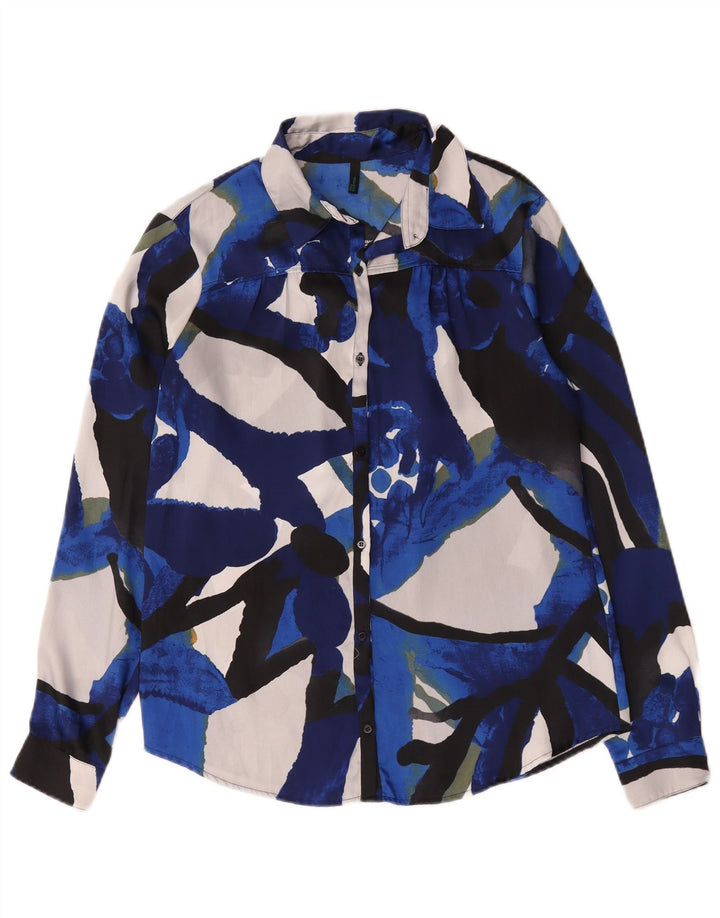 Γυναικεία μπλούζα μπλούζας Benetton Abstract Pattern UK 14 Medium Blue Polyester