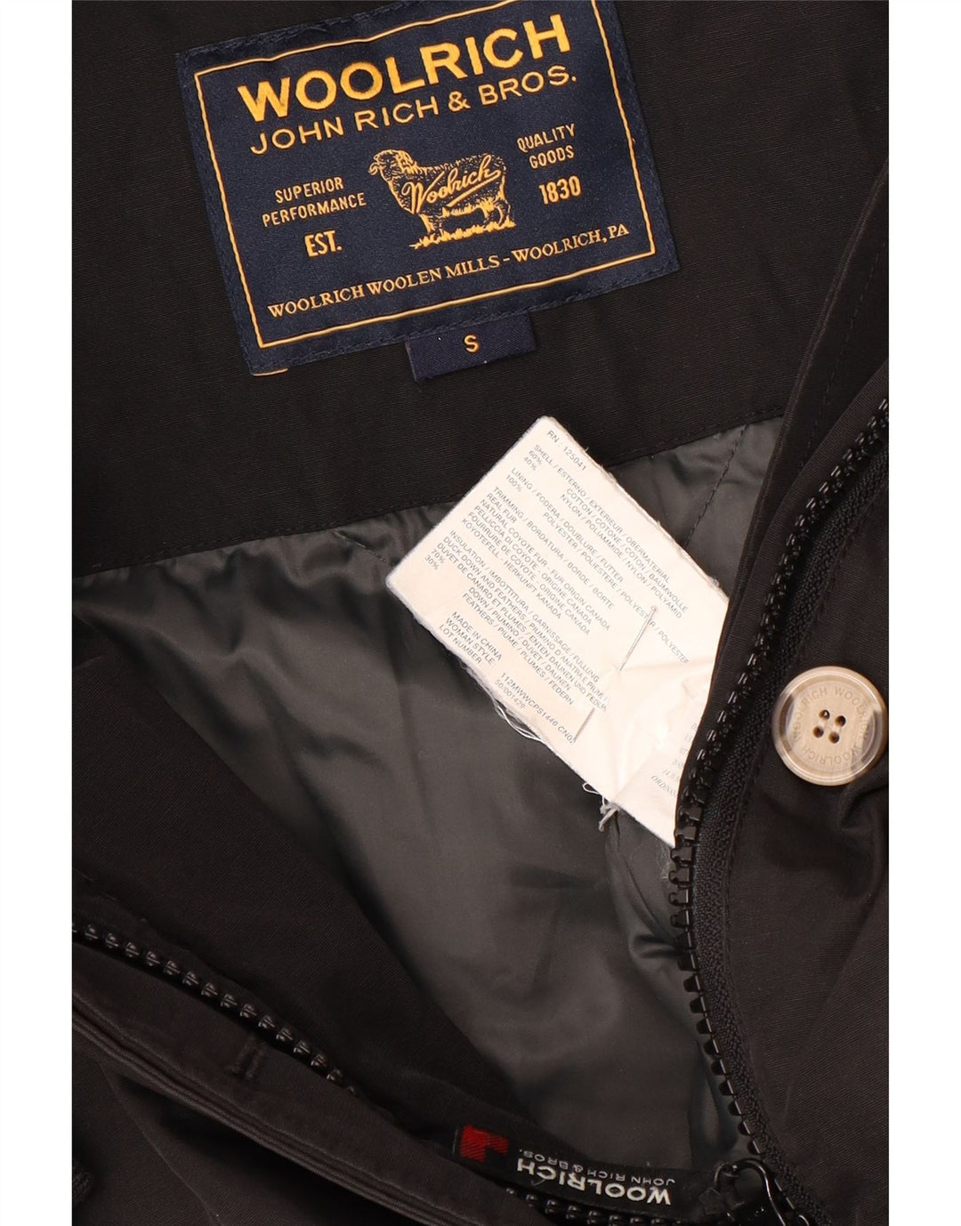 Woolrich Γυναικείο παλτό με κουκούλα UK 10 Small μαύρο βαμβακερό