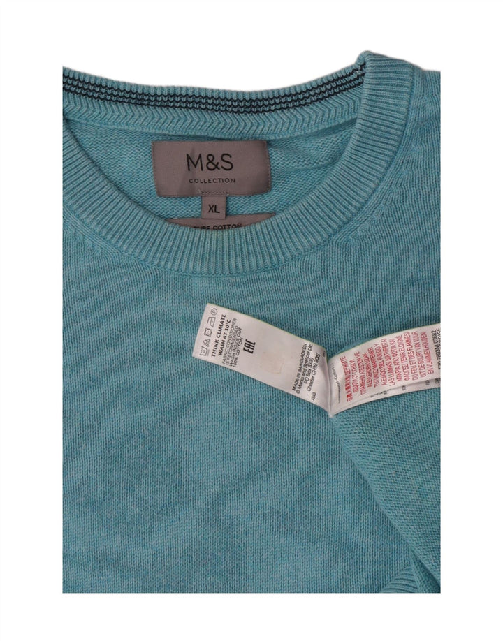 Marks & Spencer Ανδρικό πουλόβερ με λαιμόκοψη XL Μπλε βαμβακερό
