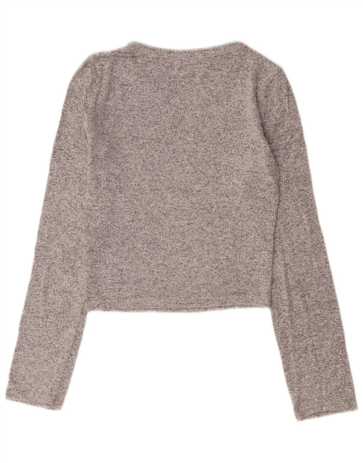 Zara Γυναικείο Crop Top Μακρυμάνικο UK 8 Small Grey Viscose