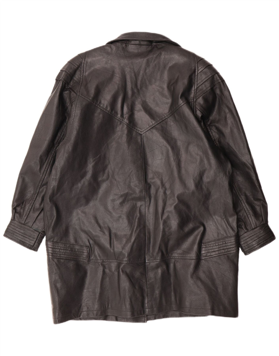 VINTAGE Γυναικείο Δερμάτινο Παλτό UK 18 XL Μαύρο Δερμάτινο