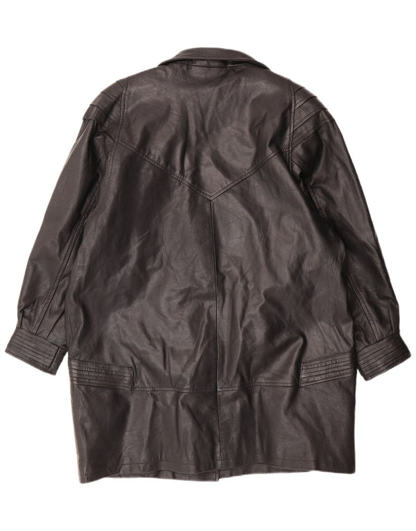VINTAGE Γυναικείο Δερμάτινο Παλτό UK 18 XL Μαύρο Δερμάτινο