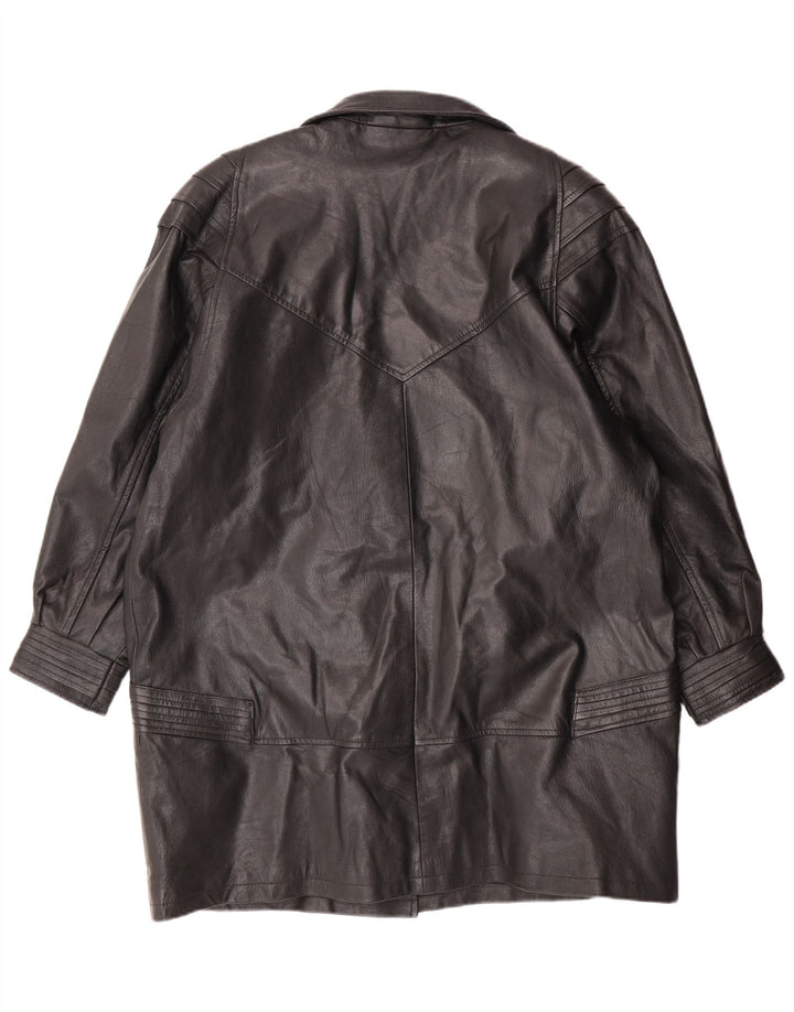 VINTAGE Γυναικείο Δερμάτινο Παλτό UK 18 XL Μαύρο Δερμάτινο