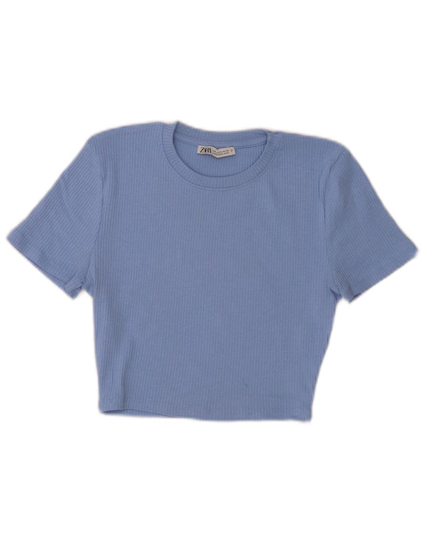 Zara Γυναικείο T-Shirt T-Shirt Top UK 12 Medium Blue Cotton