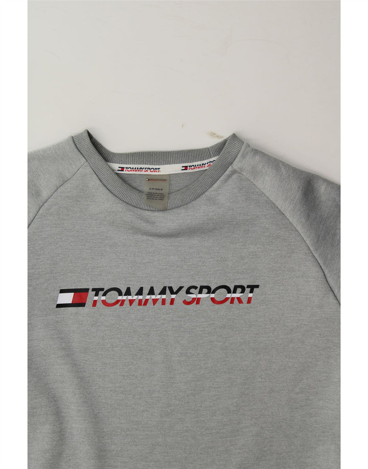 TOMMY HILFIGER Mens Graphic Sweatshirt Jumper Small Grey Colourblock Vintage Tommy Hilfiger and Second-Hand Tommy Hilfiger from Messina Hembry 