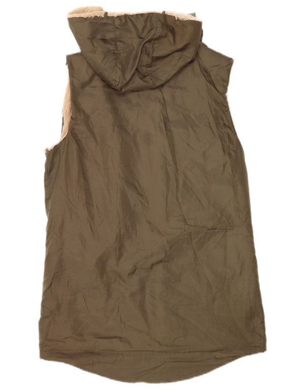 Oasis Womens Longline Hooded Sherpa Gilet UK 10 Small Khaki Polyester