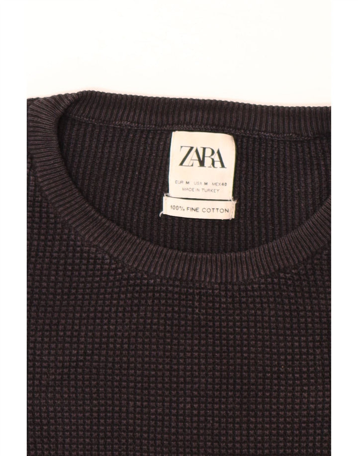 Ανδρικό πουλόβερ με λαιμόκοψη ZARA μεσαίο μαύρο βαμβακερό