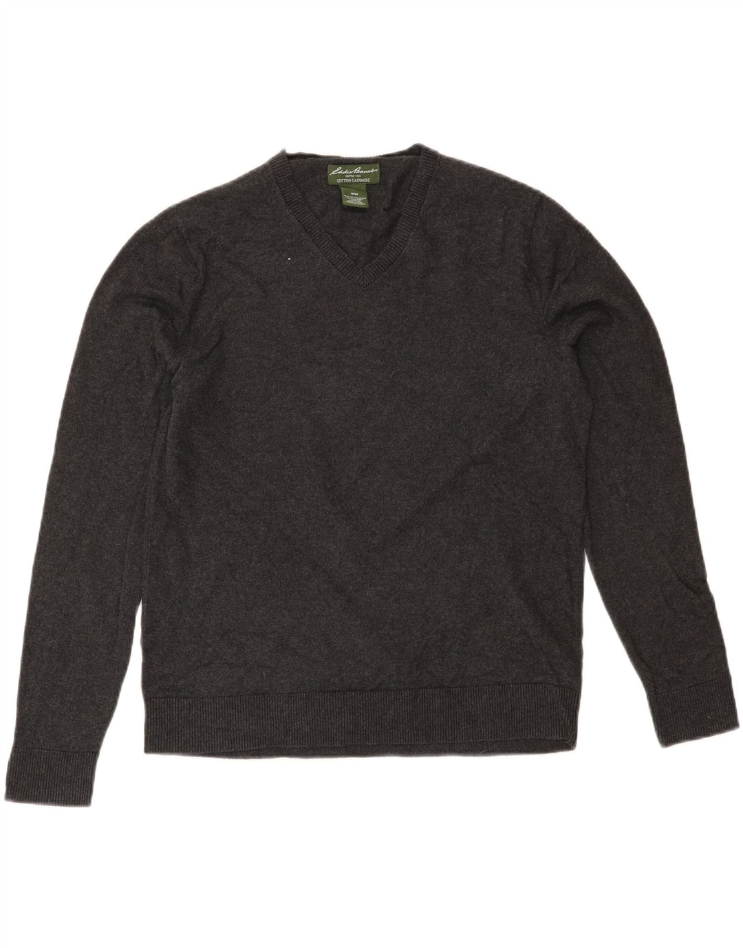 EDDIE BAUER Womens V-Neck Jumper Sweater UK 14 Medium Grey Cotton Vintage Eddie Bauer and Second-Hand Eddie Bauer from Messina Hembry 