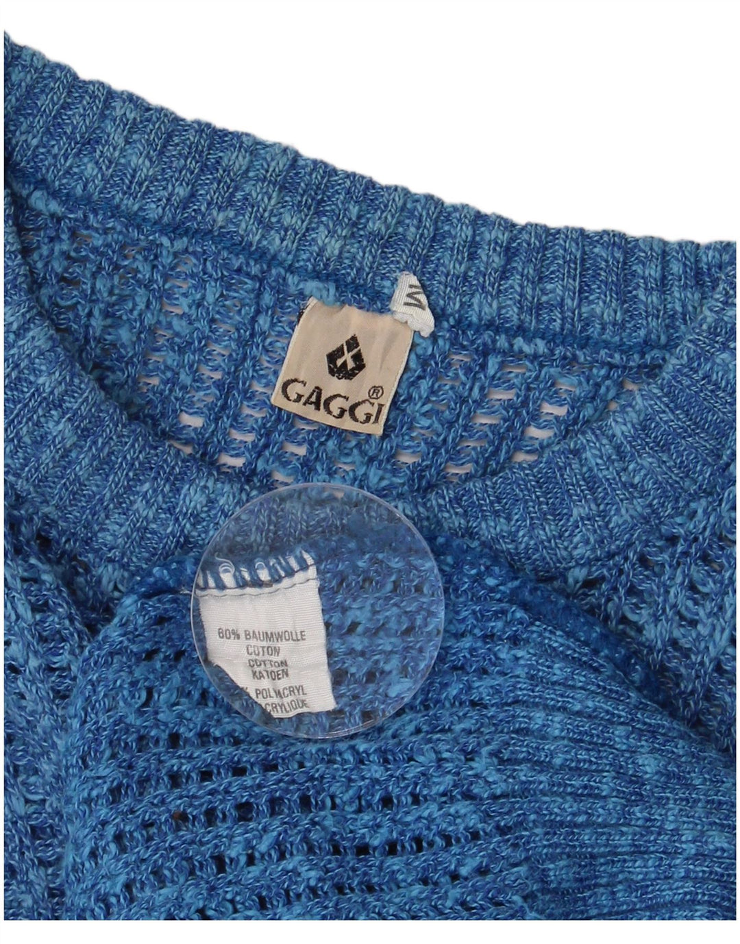 Ανδρικό πουλόβερ με λαιμόκοψη VINTAGE, Βαμβακερό με μεσαίο μπλε φλιτζάνι