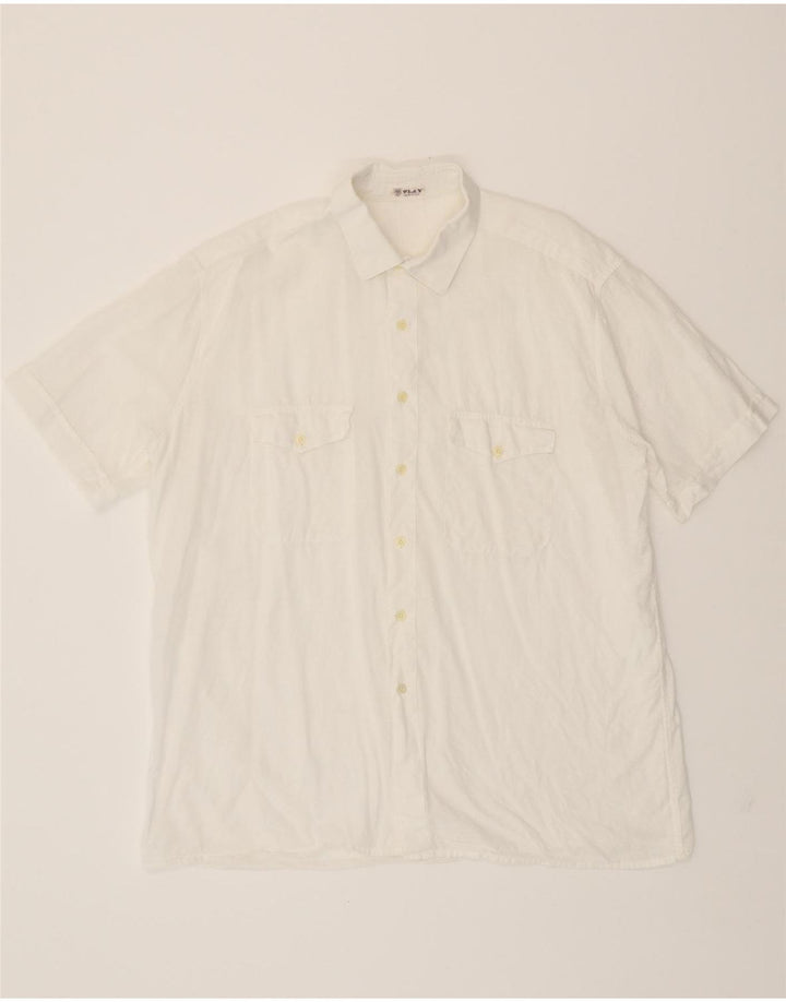 REPLAY Mens Short Sleeve Shirt Large White Cotton Vintage Replay and Second-Hand Replay from Messina Hembry 