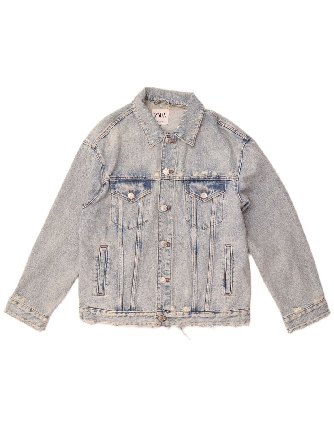 Ανδρικό τζιν μπουφάν ZARA Distressed UK 38 Medium Blue Cotton