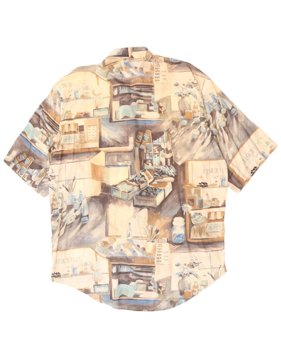 Ανδρικό κοντομάνικο γραφικό μπλουζάκι Benetton XL Μπεζ βαμβακερό