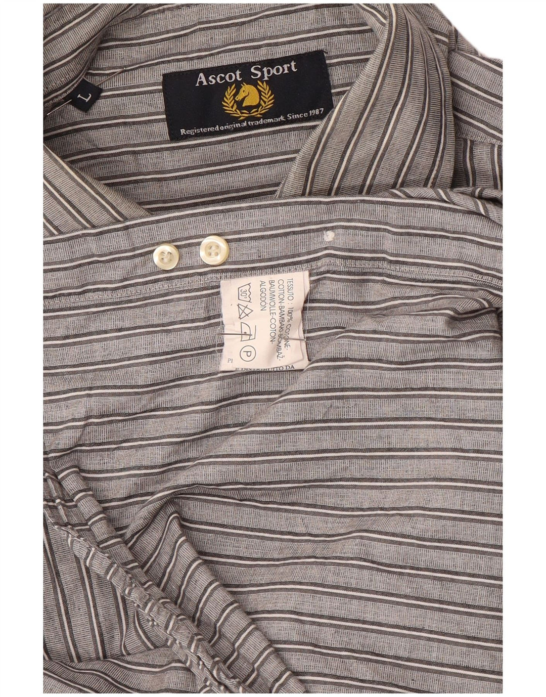 ASCOT SPORTS Ανδρικό πουκάμισο μεγάλο γκρι ριγέ βαμβακερό