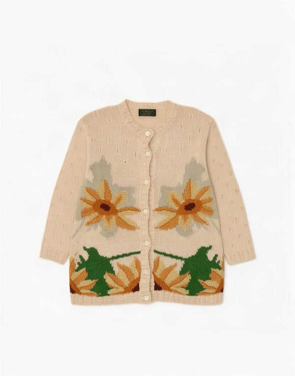 Vintage Γυναικεία Ζακέτα UK 14 Medium Beige Floral