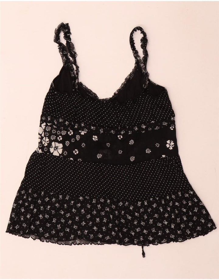 Benetton Womens Cami Top UK 8 Small Black Floral Polyester
