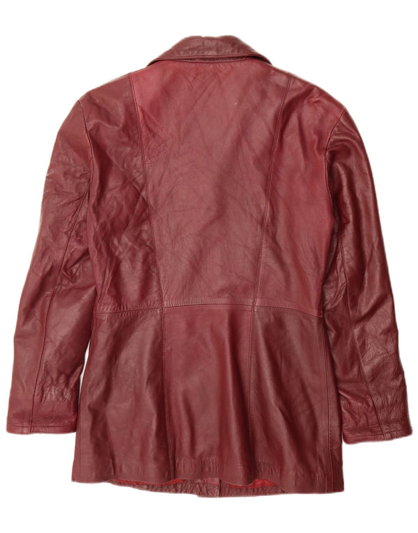 Vintage γυναικείο δερμάτινο σακάκι 4 κουμπιών UK 10 Small Burgundy
