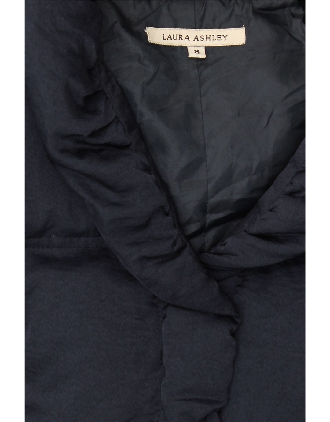 LAURA ASHLEY Womens Padded Coat UK 8 Small Navy Blue Polyester Vintage Laura Ashley and Second-Hand Laura Ashley from Messina Hembry 