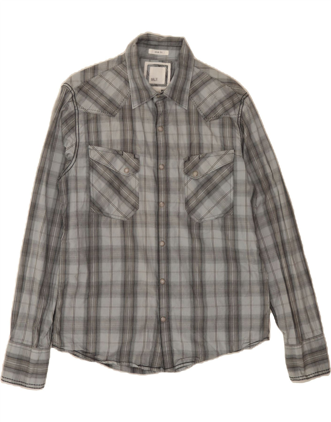 BKE Mens Slim Fit Shirt Medium Grey Check Cotton Vintage BKE and Second-Hand BKE from Messina Hembry 