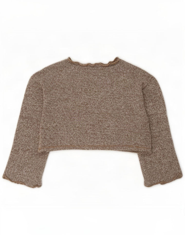 Zara Γυναικεία Crop Oversized Top μακρυμάνικο UK 10 Μικρός καφέ πολυεστέρας
