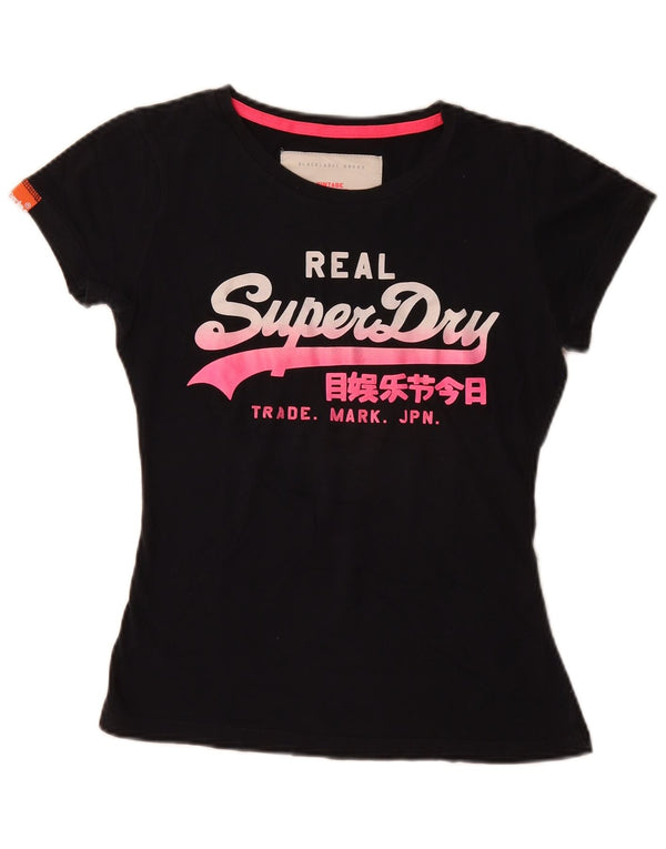 Superdry Γυναικείο T-Shirt Top UK 6 XS Μαύρο βαμβακερό