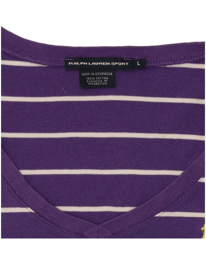 RALPH LAUREN Γυναικείο T-Shirt τοπ UK 14 μεγάλο μωβ ριγέ βαμβακερό