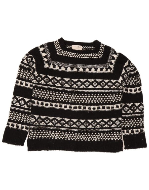 Zara Girls Boat Neck Jumper πουλόβερ 11-12 Years Black Fair Isle