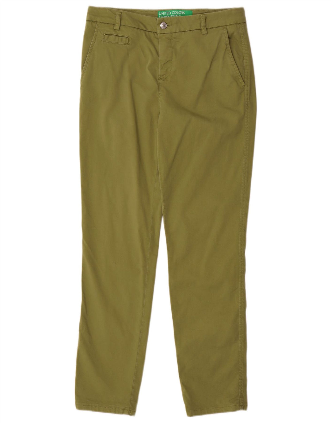 BENETTON Γυναικείο ψηλόμεσο παντελόνι Chino UK 10 Small W30 L29 Khaki